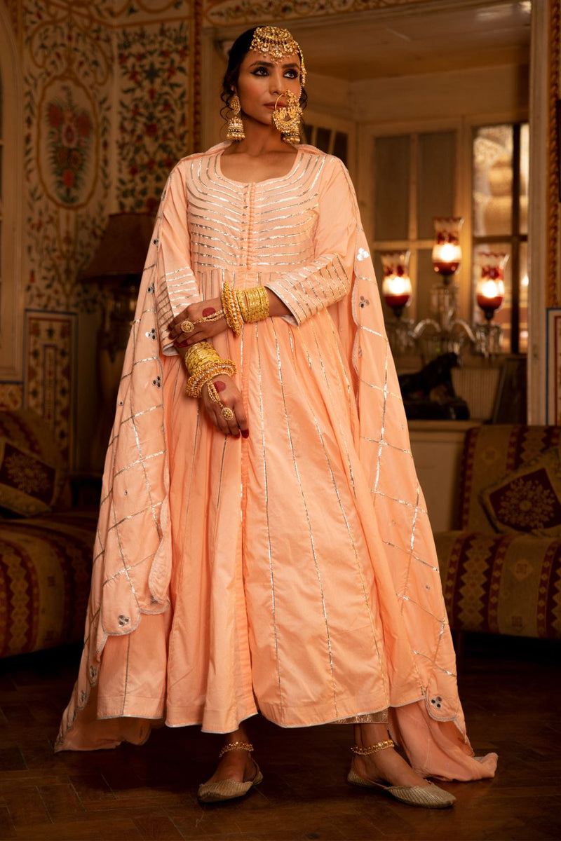 Falak - Gulaal Cotton Kalidaar Farshi Set Kurta Sets by Maison Shefali for women Worldwide