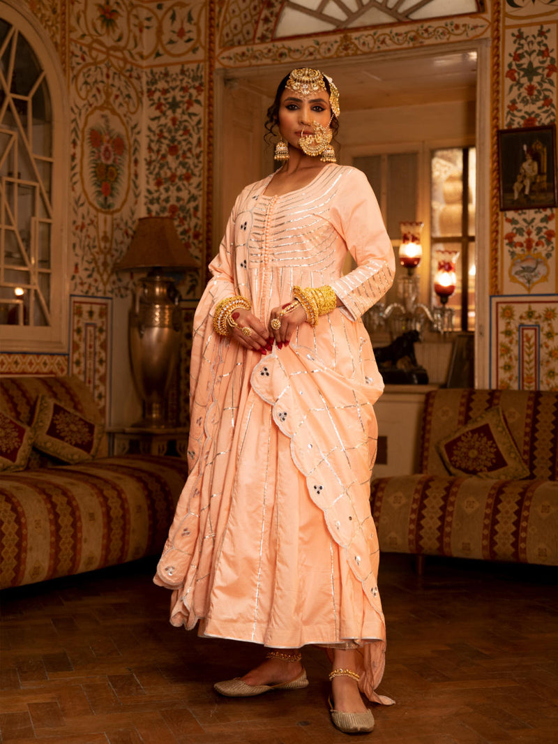 Falak - Gulaal Cotton Kalidaar Farshi Set Kurta Sets by Maison Shefali for women Worldwide