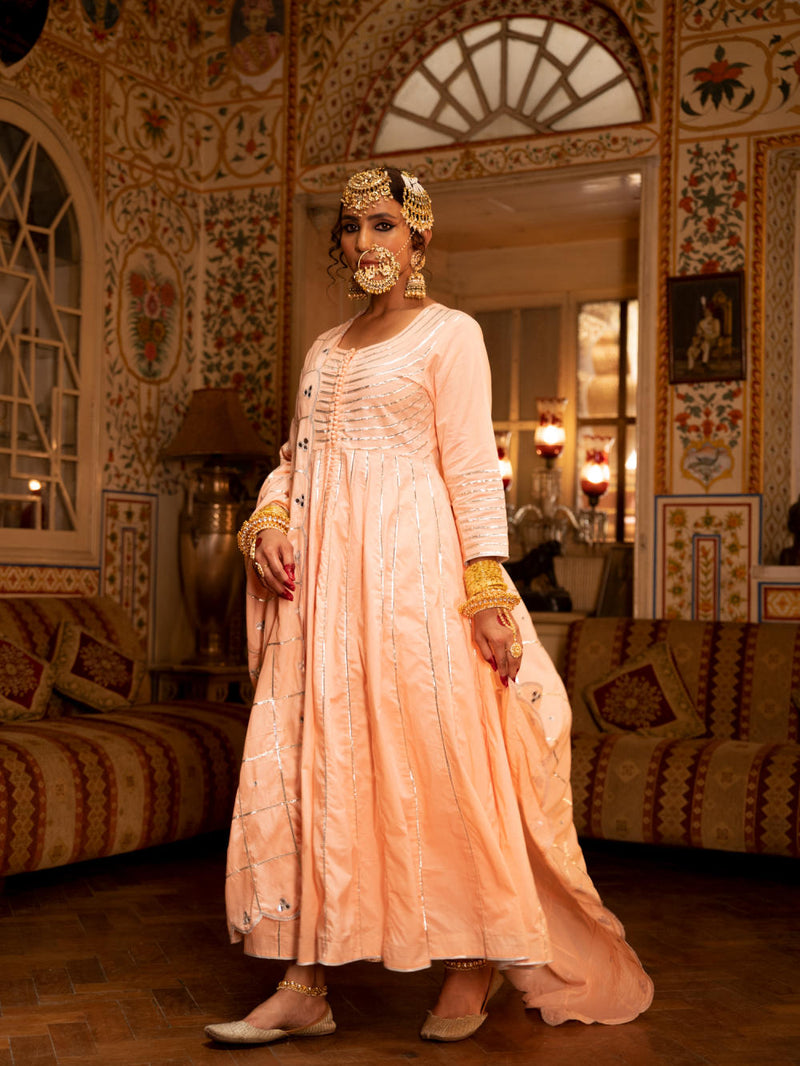 Falak - Gulaal Cotton Kalidaar Farshi Set Kurta Sets by Maison Shefali for women Worldwide