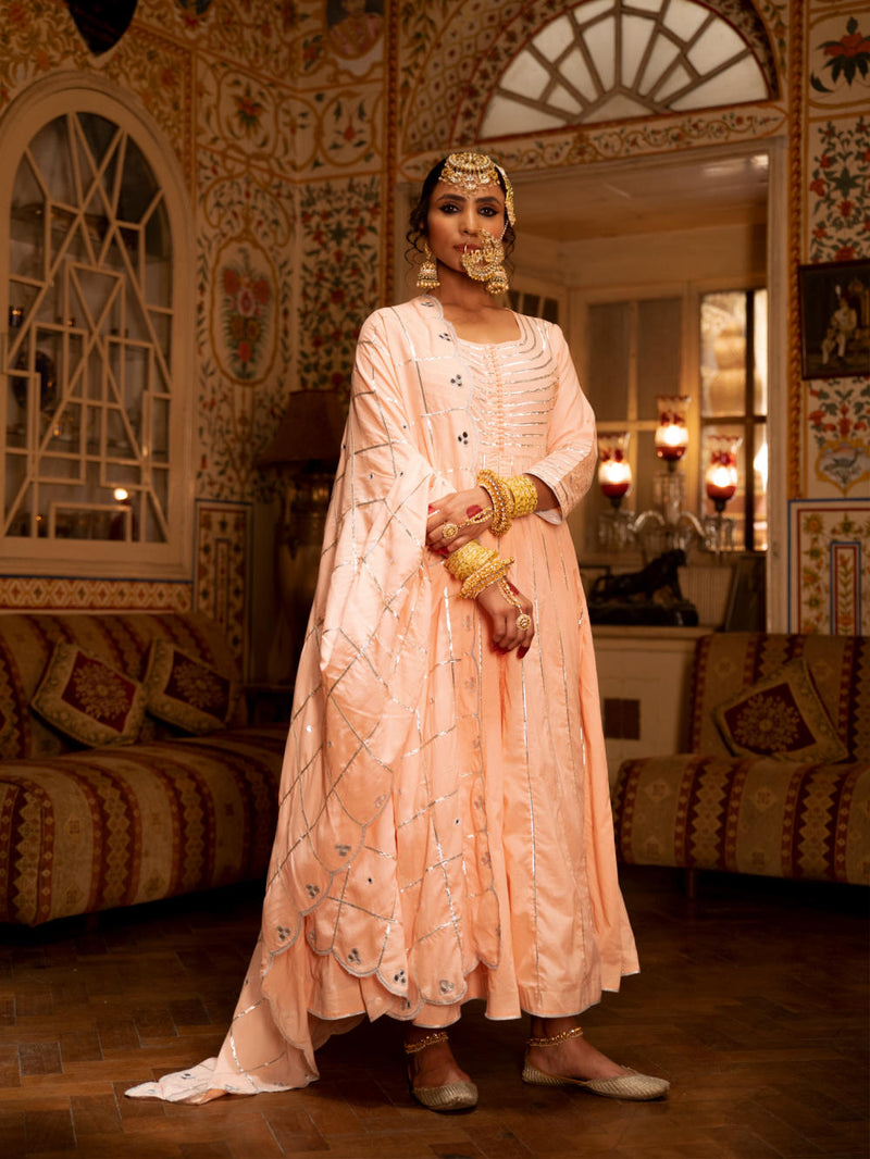 Falak - Gulaal Cotton Kalidaar Farshi Set Kurta Sets by Maison Shefali for women Worldwide