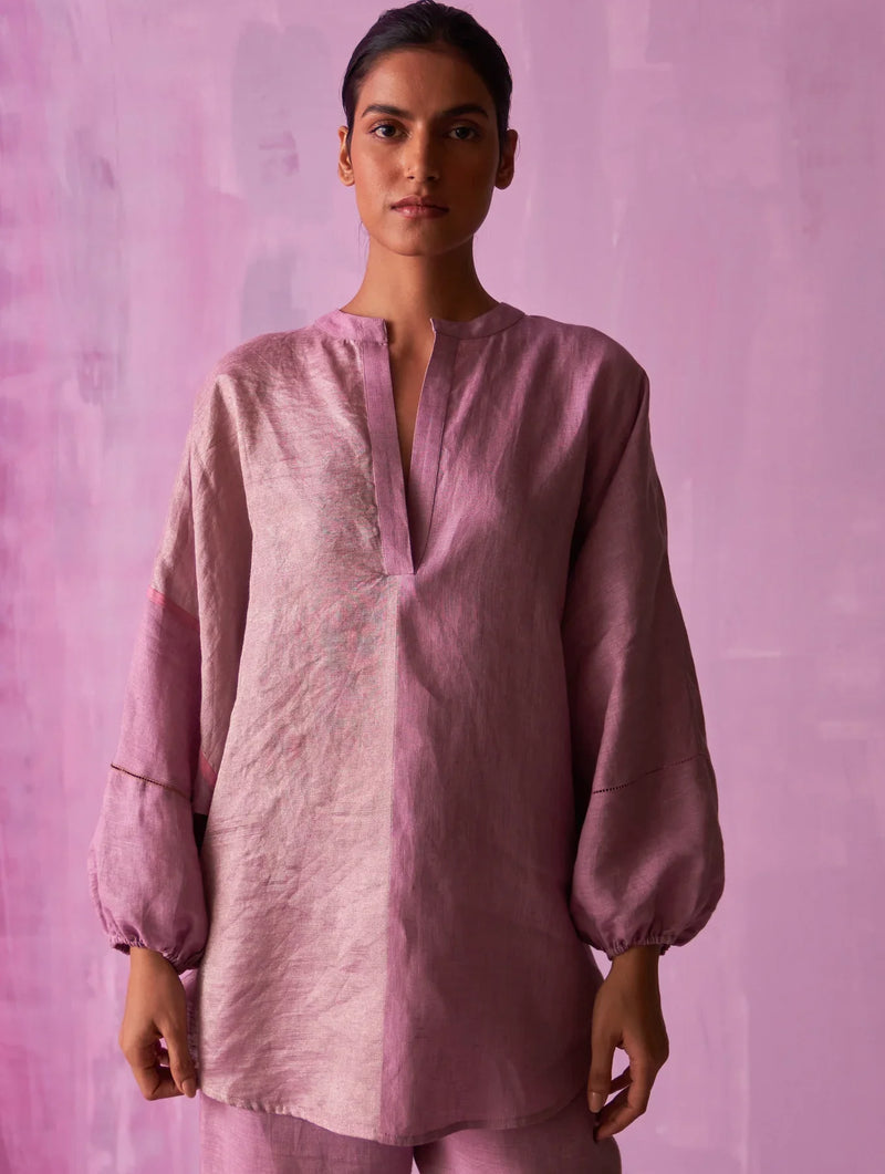 Ana Metallic Linen Co-ord Set - Lavender by Manan for women Worldwide