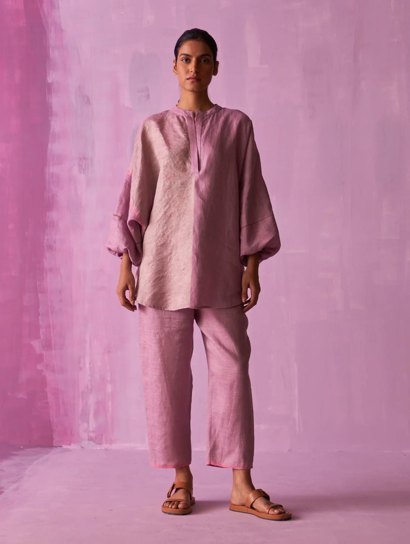 Ana Metallic Linen Co-ord Set - Lavender by Manan for women Worldwide
