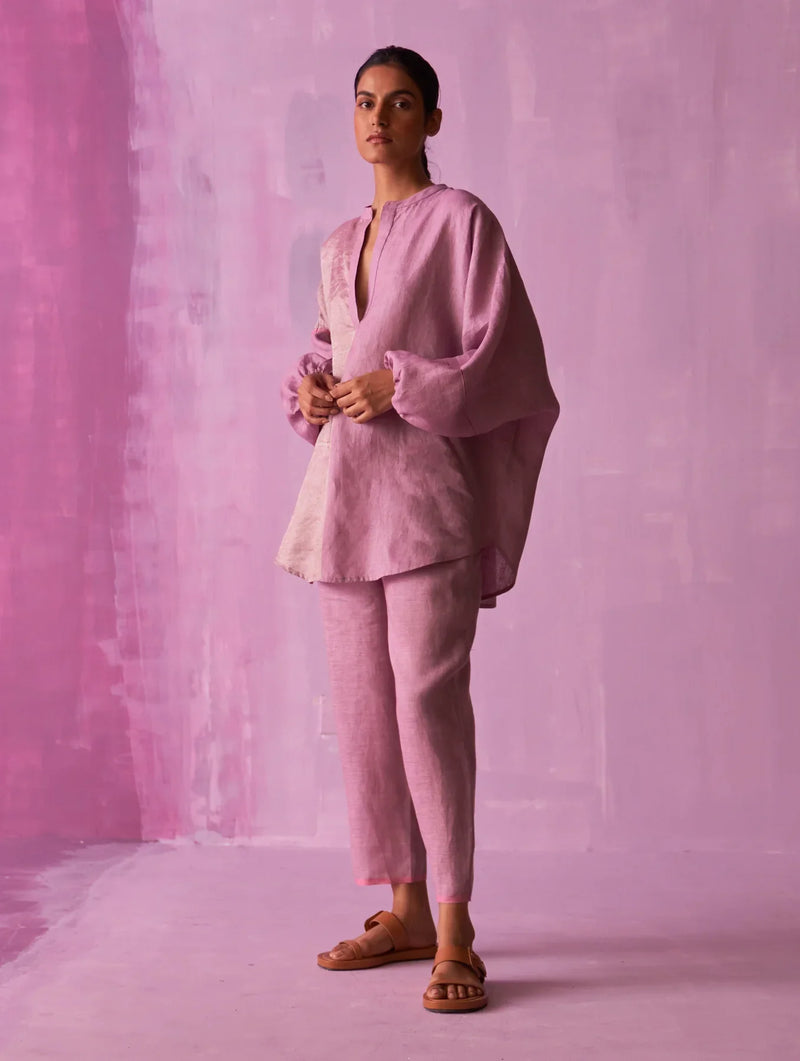 Ana Metallic Linen Co-ord Set - Lavender by Manan for women Worldwide