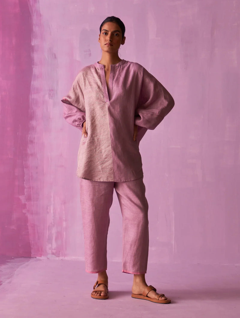 Ana Metallic Linen Co-ord Set - Lavender by Manan for women Worldwide