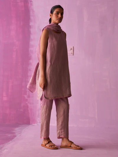 Keri Sleeveless Linen Kurta Set - Lavender