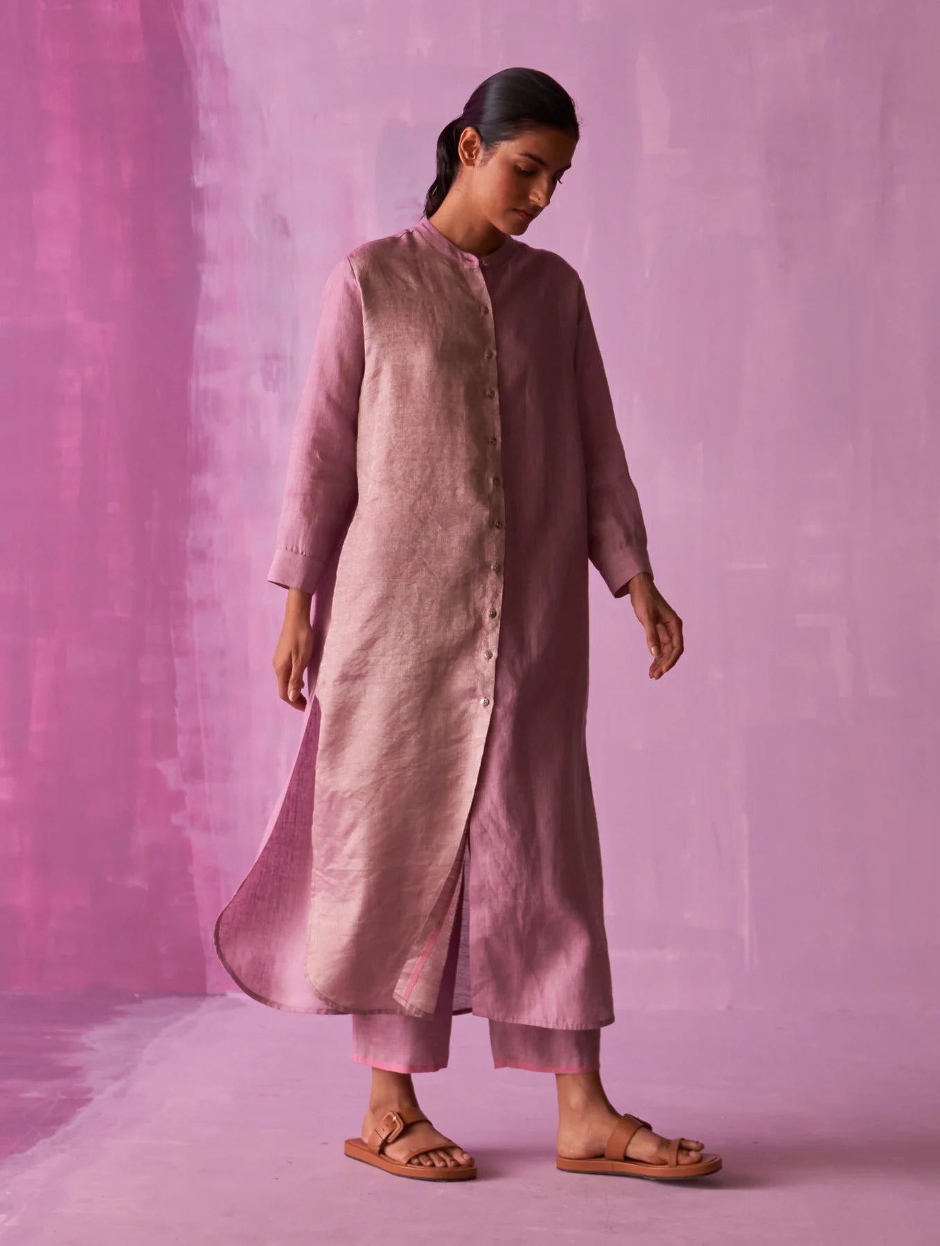 Clara Metallic Shirt Kurta - Lavender