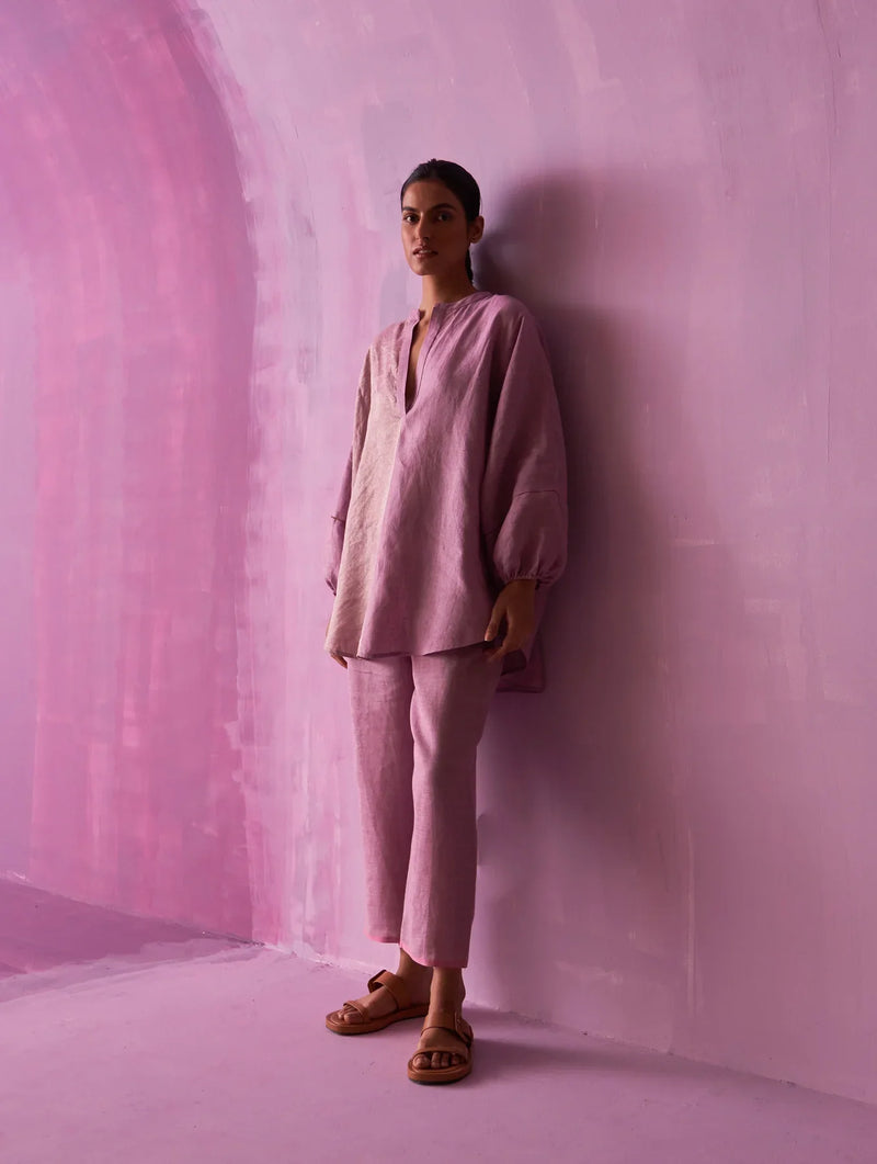 Ana Metallic Linen Co-ord Set - Lavender by Manan for women Worldwide