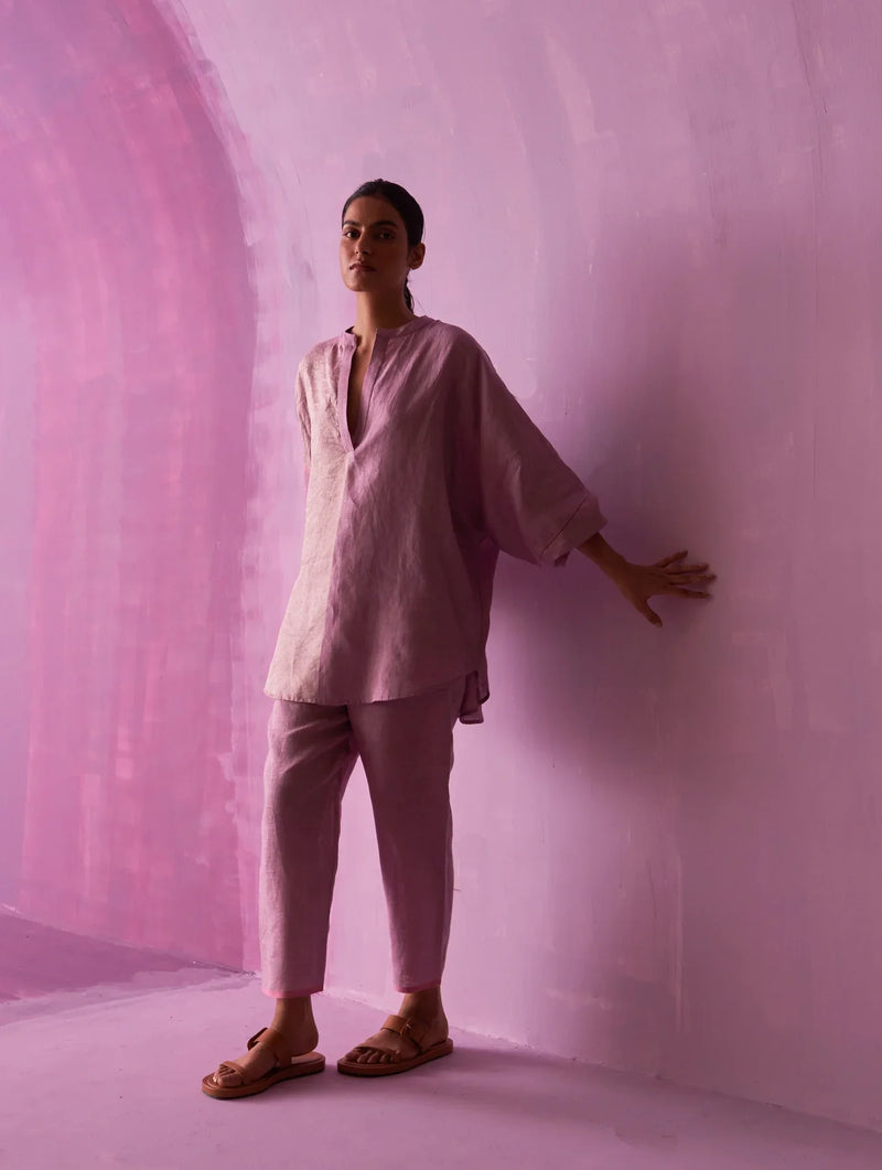 Ana Metallic Linen Co-ord Set - Lavender by Manan for women Worldwide