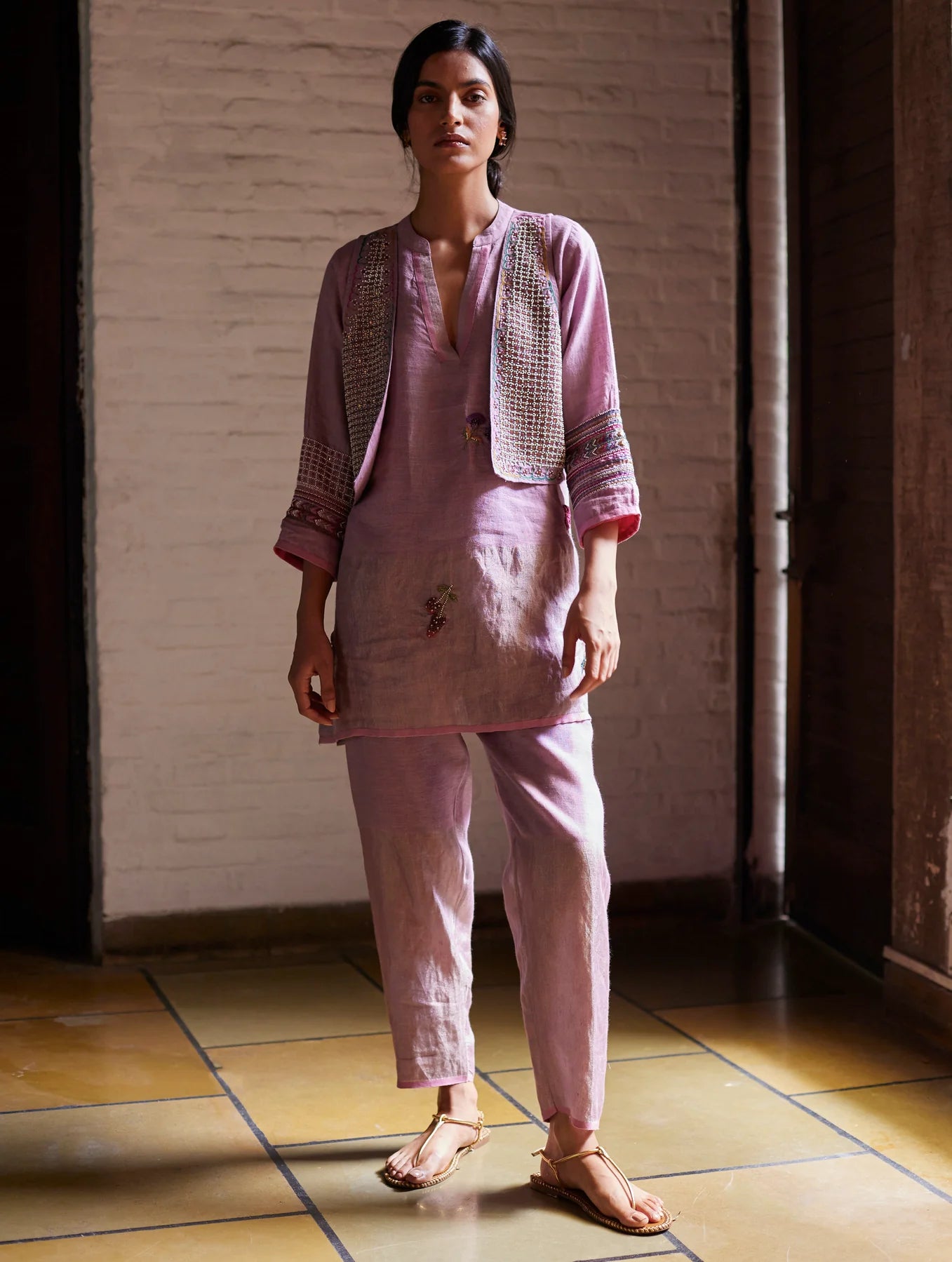 Kasa Hand-Embroidered Jacket - Lavender