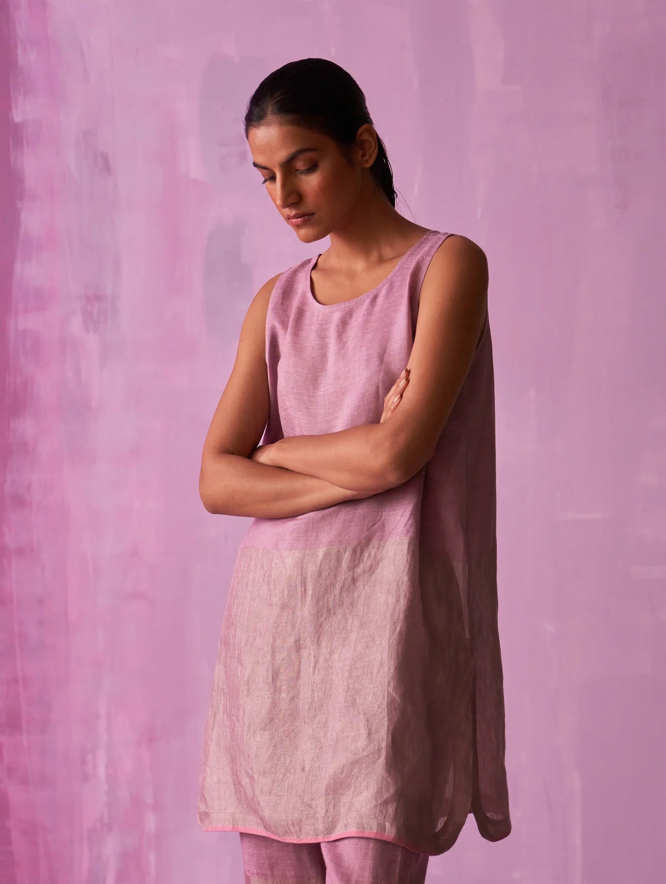 Keri Sleeveless Linen Kurta Set - Lavender