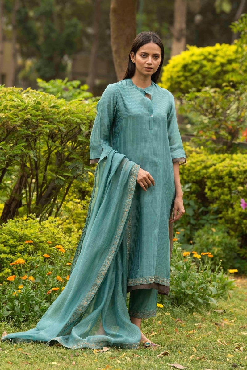 Firoza Teal Kurta Set by Priti Prashant for women Worldwide