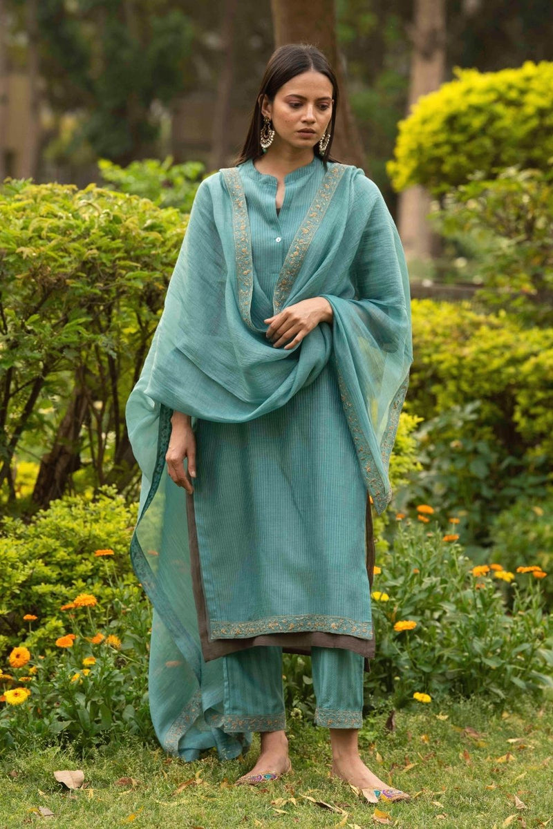 Firoza Teal Kurta Set by Priti Prashant for women Worldwide