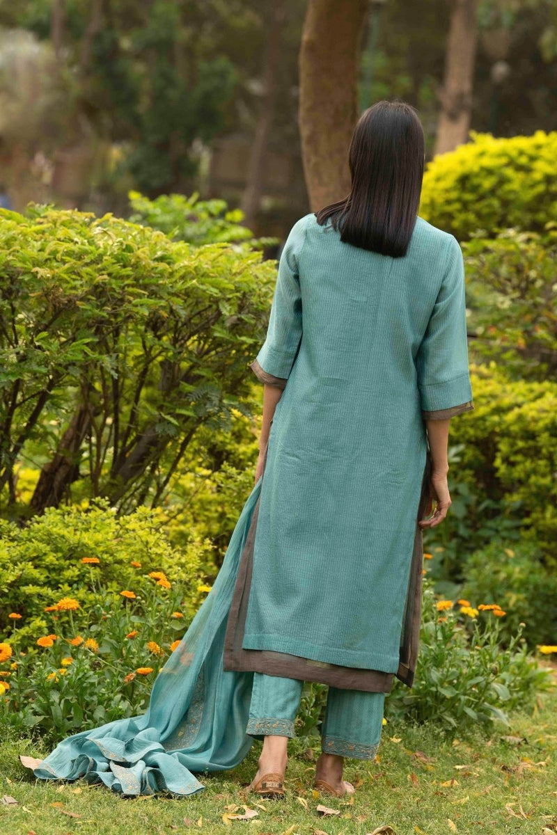 Firoza Teal Kurta Set by Priti Prashant for women Worldwide