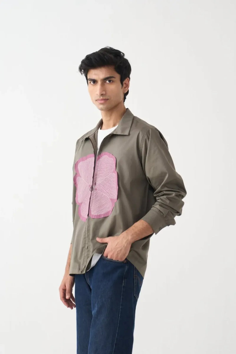 Floral Patch Shacket  - Olive