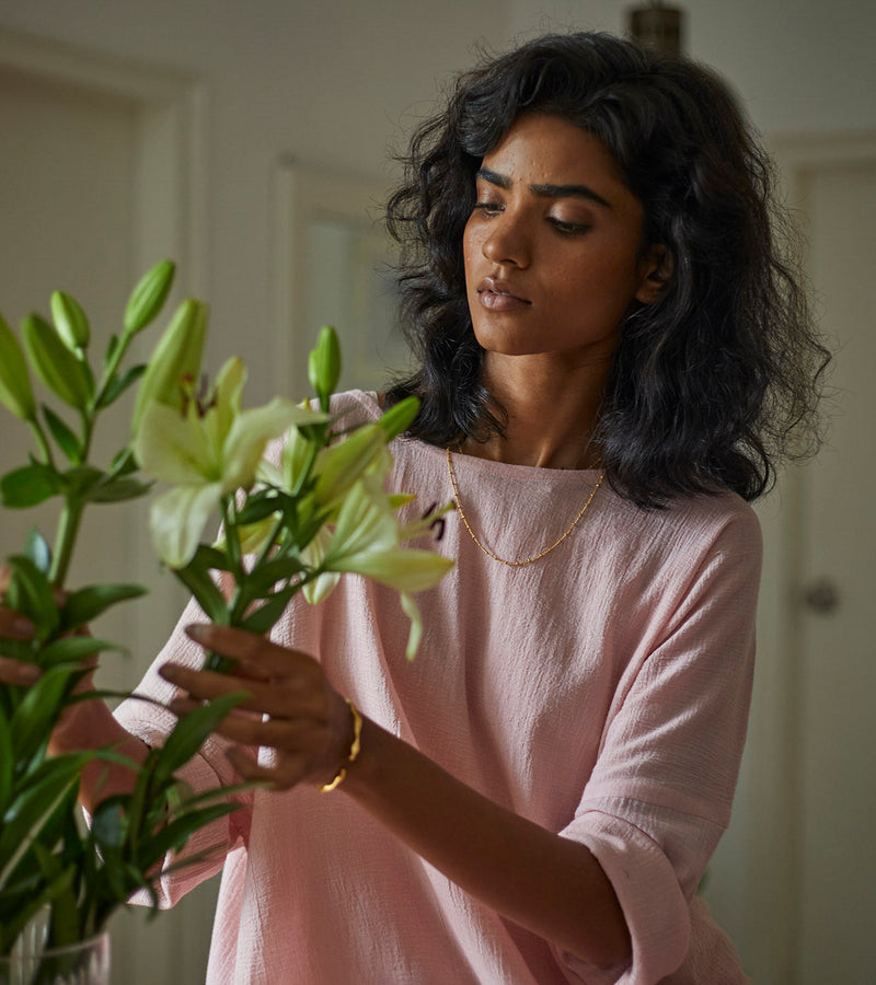 French Rose Kaftan Lounge Wear by Khara Kapas for women Worldwide