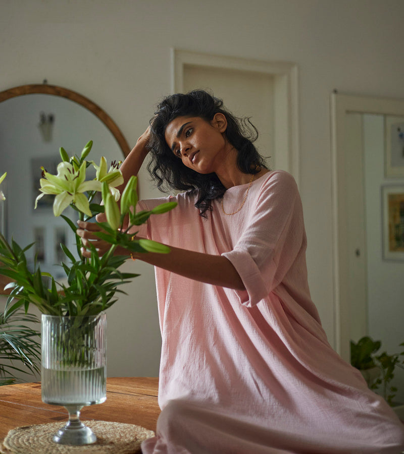 French Rose Kaftan Lounge Wear by Khara Kapas for women Worldwide