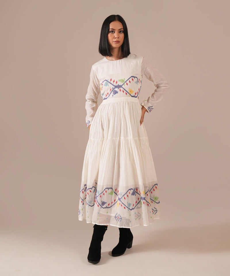 FROSTED PETAL DRESS silk by Indigo Dreams in white color for women Worldwide