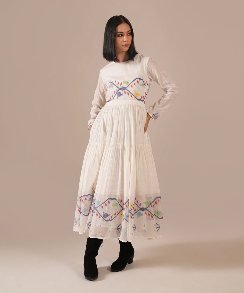 FROSTED PETAL DRESS silk by Indigo Dreams in white color for women Worldwide
