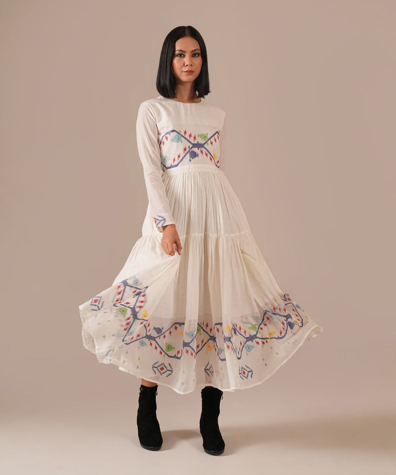 FROSTED PETAL DRESS silk by Indigo Dreams in white color for women Worldwide