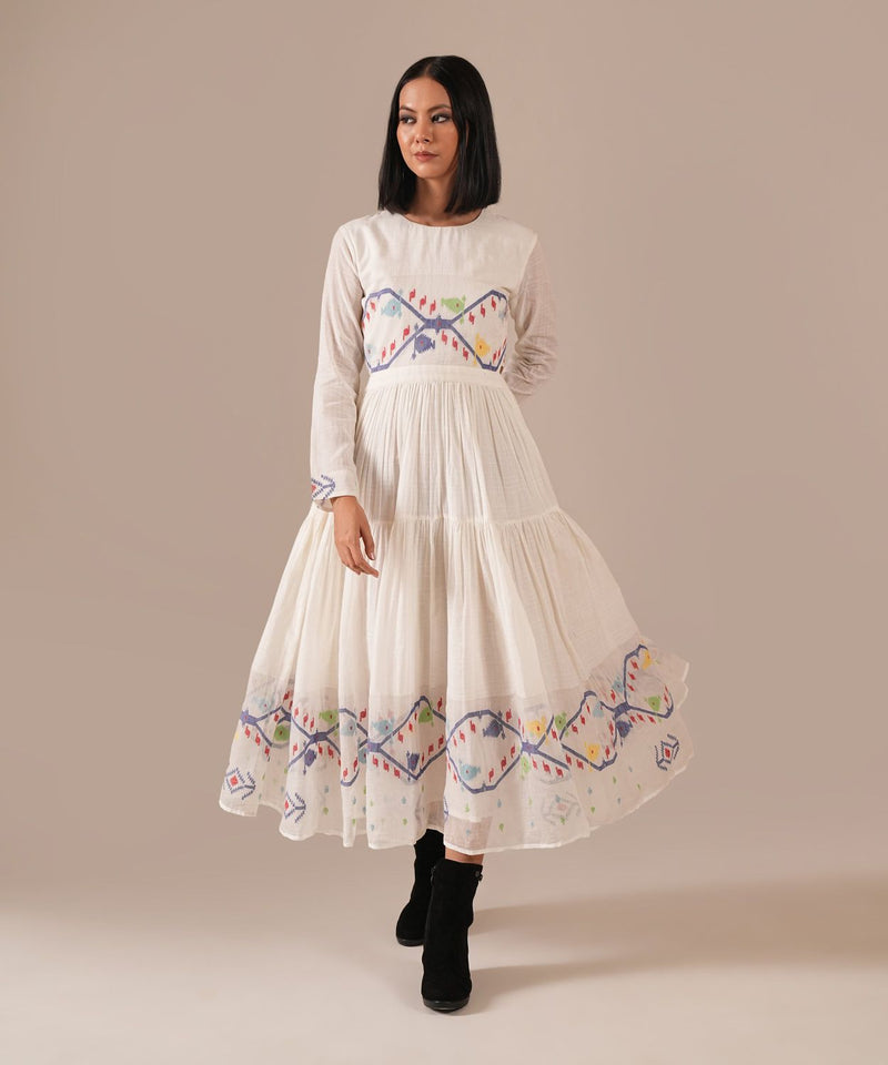 FROSTED PETAL DRESS silk by Indigo Dreams in white color for women Worldwide