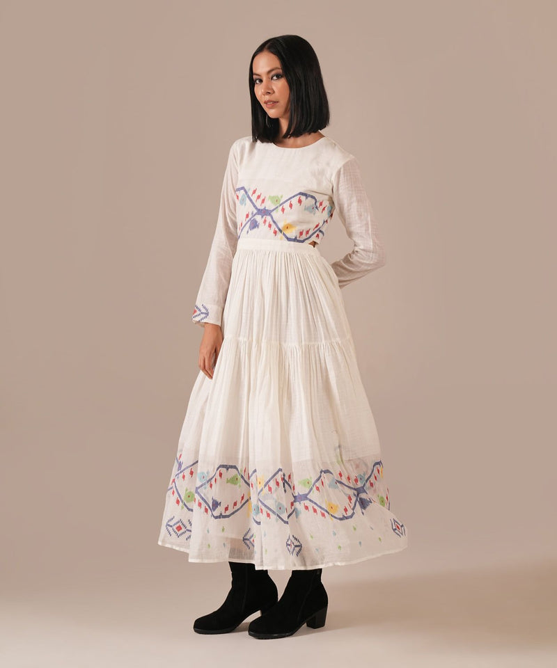 FROSTED PETAL DRESS silk by Indigo Dreams in white color for women Worldwide