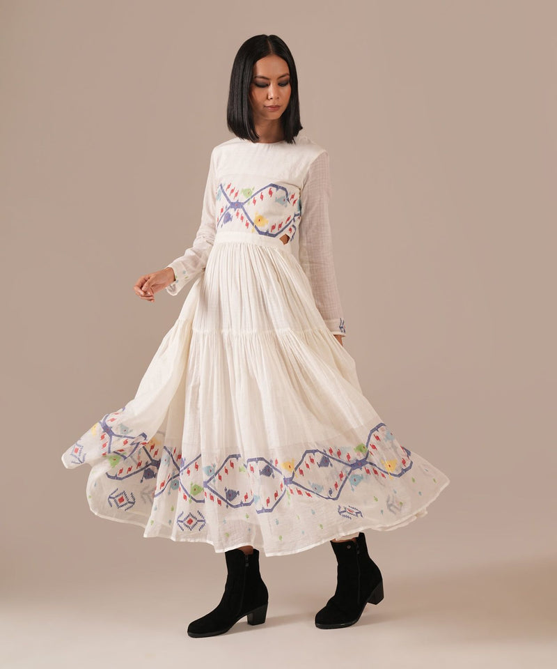 FROSTED PETAL DRESS silk by Indigo Dreams in white color for women Worldwide