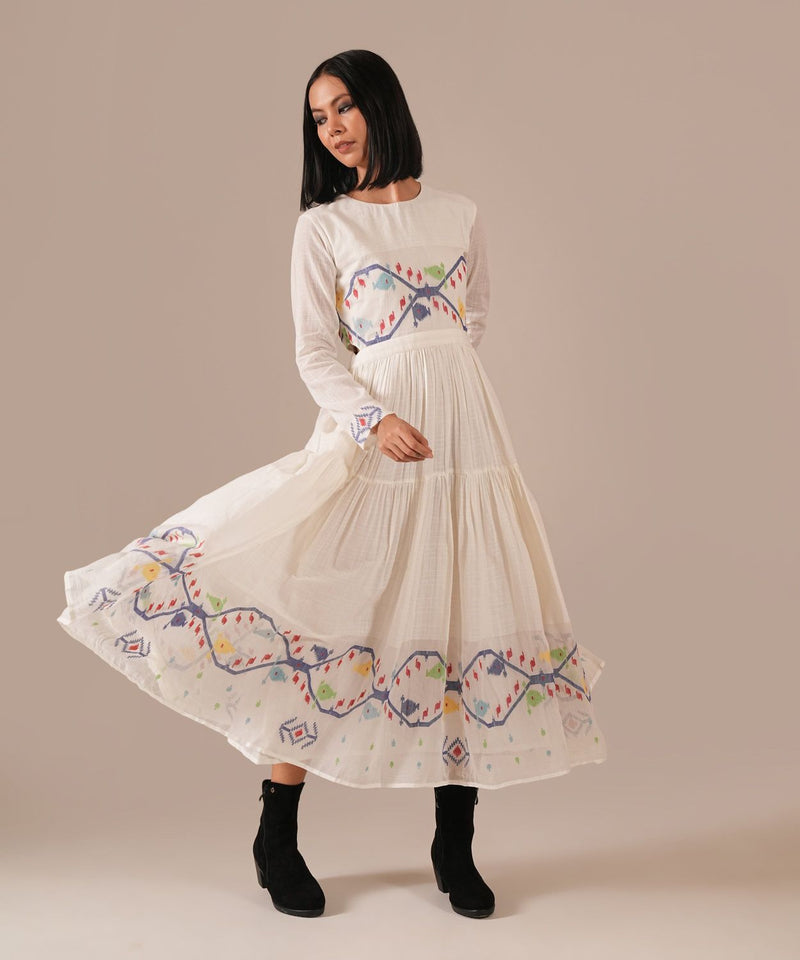 FROSTED PETAL DRESS silk by Indigo Dreams in white color for women Worldwide