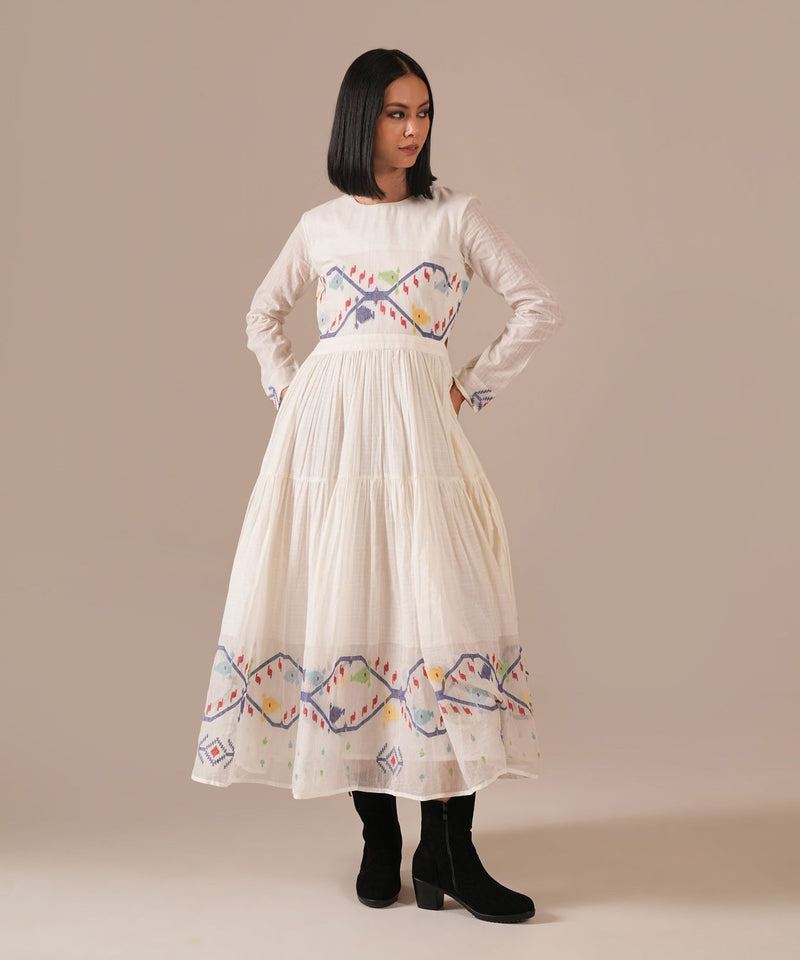 FROSTED PETAL DRESS silk by Indigo Dreams in white color for women Worldwide