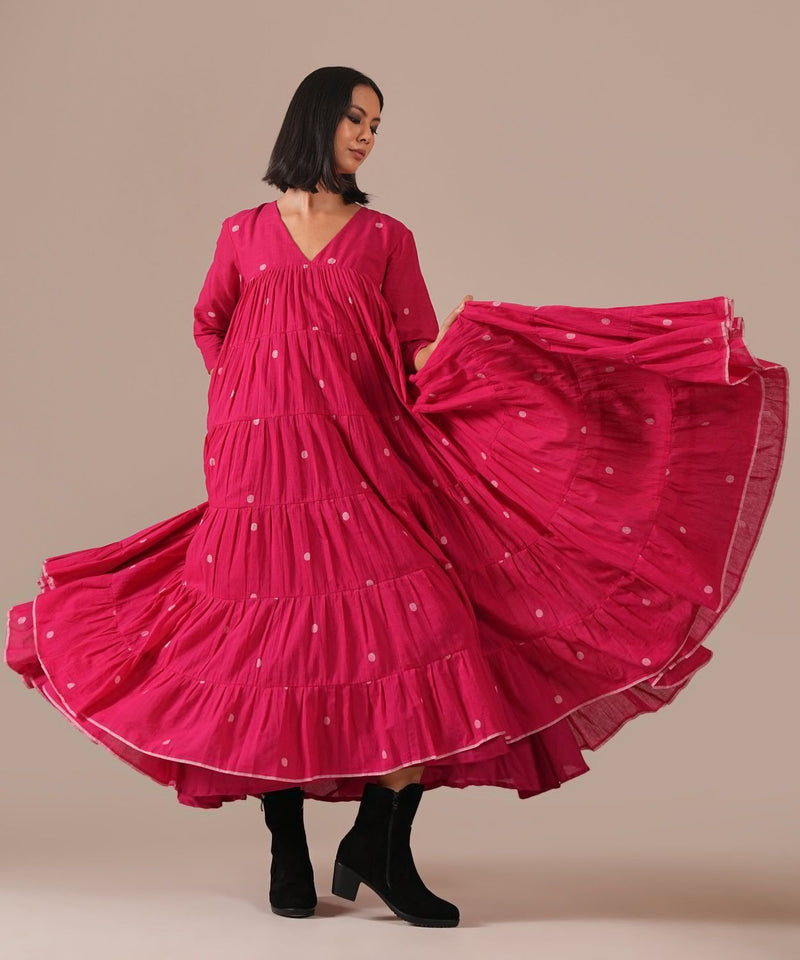 FUCHSIA HALO DRESS 100% cotton by Indigo Dreams in red color for women Worldwide