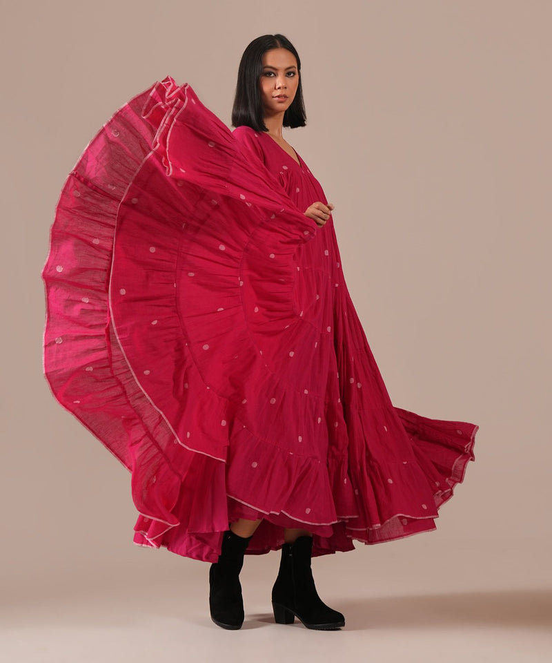 FUCHSIA HALO DRESS 100% cotton by Indigo Dreams in red color for women Worldwide