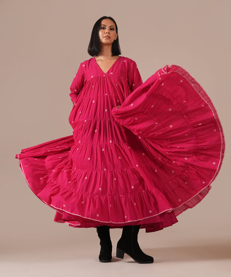 FUCHSIA HALO DRESS 100% cotton by Indigo Dreams in red color for women Worldwide