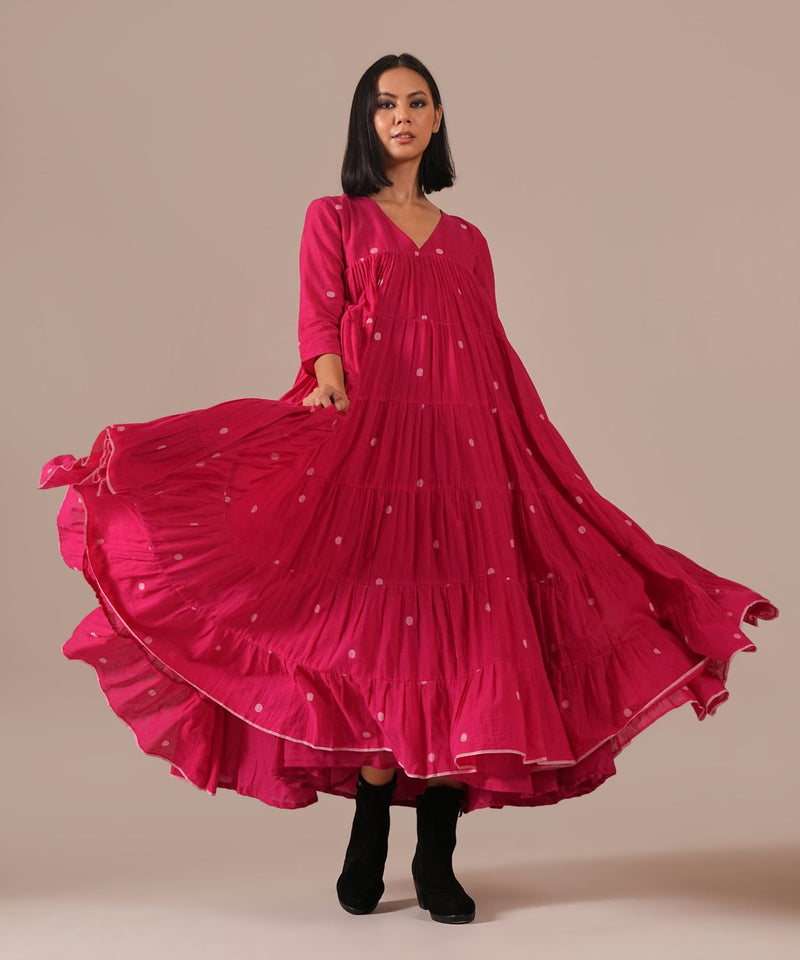 FUCHSIA HALO DRESS 100% cotton by Indigo Dreams in red color for women Worldwide