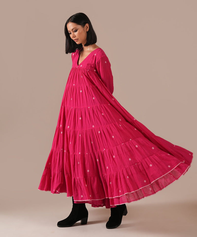 FUCHSIA HALO DRESS 100% cotton by Indigo Dreams in red color for women Worldwide
