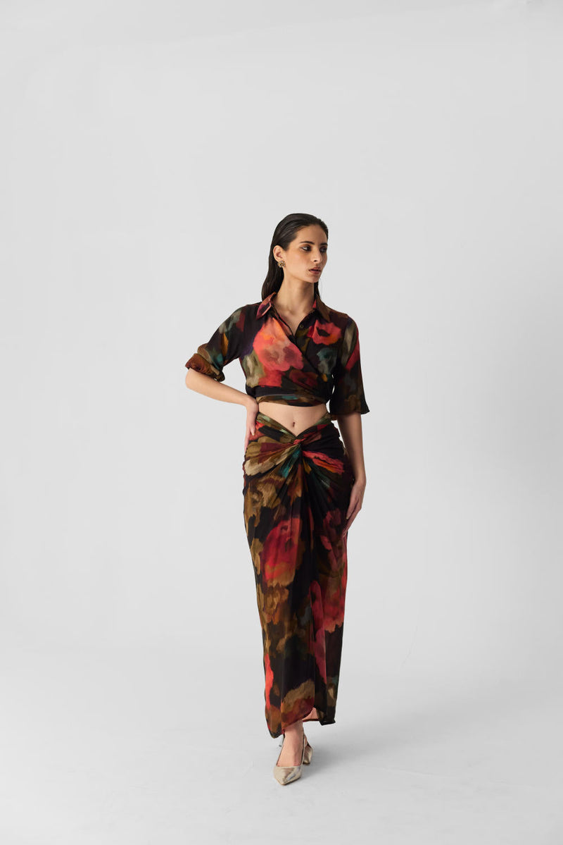 FURONG TIE UP TOP & SKIRT SET mul by Yam in multi color for women Worldwide