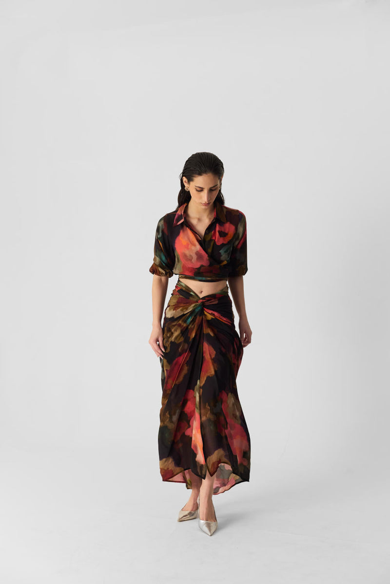 FURONG TIE UP TOP & SKIRT SET mul by Yam in multi color for women Worldwide