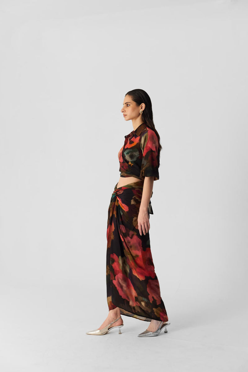 FURONG TIE UP TOP & SKIRT SET mul by Yam in multi color for women Worldwide
