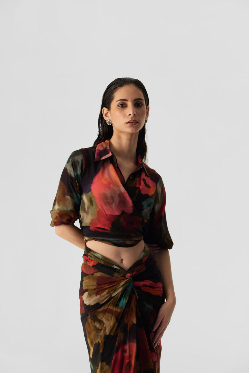FURONG TIE UP TOP & SKIRT SET mul by Yam in multi color for women Worldwide