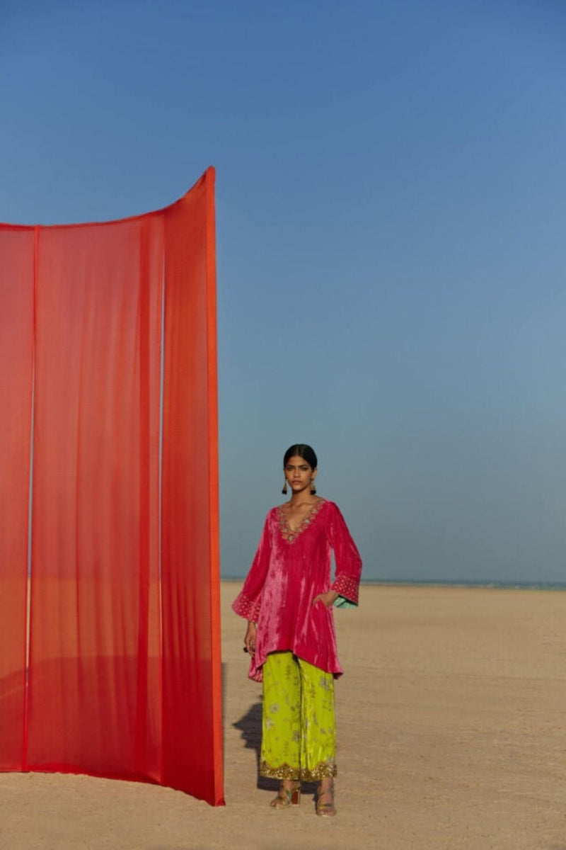 FUSHIA - B. LIME A-LINE KURTA SET Kurta Sets by Rajiramniq for women Worldwide