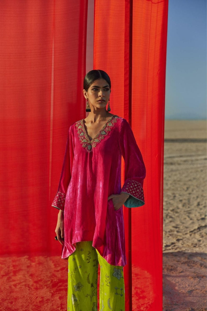 FUSHIA - B. LIME A-LINE KURTA SET Kurta Sets by Rajiramniq for women Worldwide