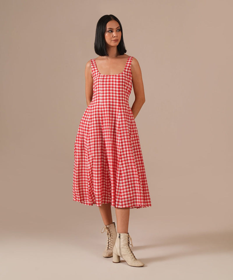 GARNET MIST DRESS 100% cotton by Indigo Dreams in red color for women Worldwide