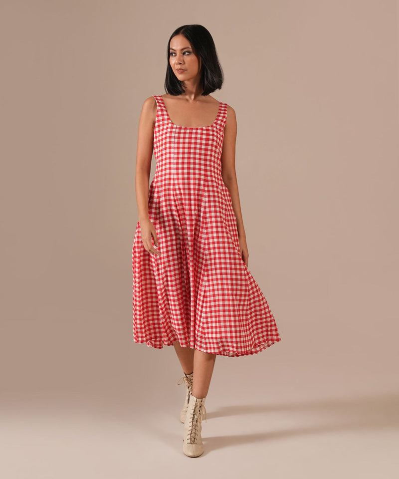 GARNET MIST DRESS 100% cotton by Indigo Dreams in red color for women Worldwide