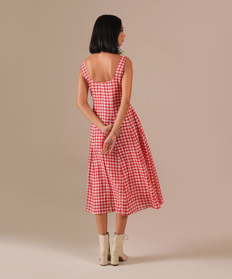 GARNET MIST DRESS 100% cotton by Indigo Dreams in red color for women Worldwide