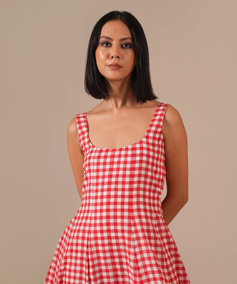 GARNET MIST DRESS 100% cotton by Indigo Dreams in red color for women Worldwide