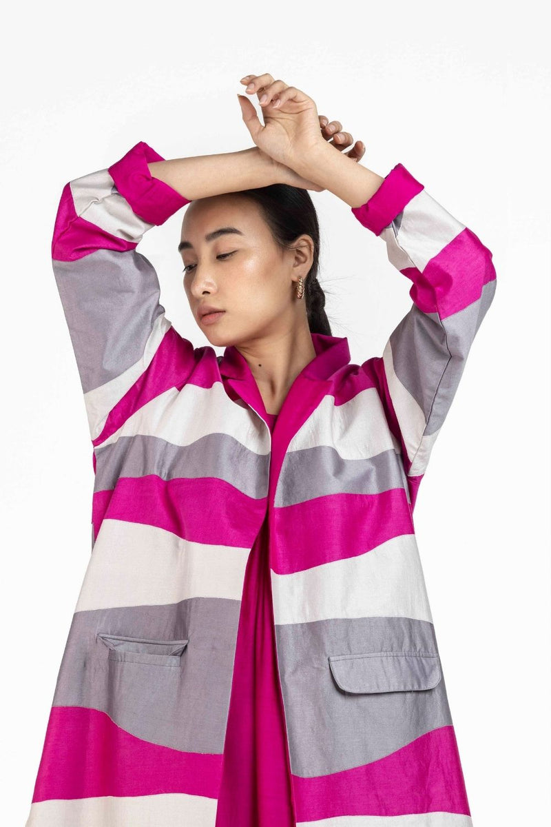 Gather Neck Dress - Applique Jacket Co-ord Hot Pink Co-ord Set,Dress by THREE for women Worldwide