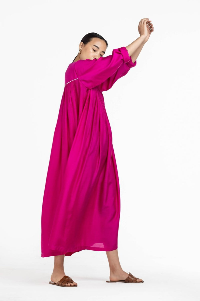 Gather Neck Dress - Applique Jacket Co-ord Hot Pink Co-ord Set,Dress by THREE for women Worldwide