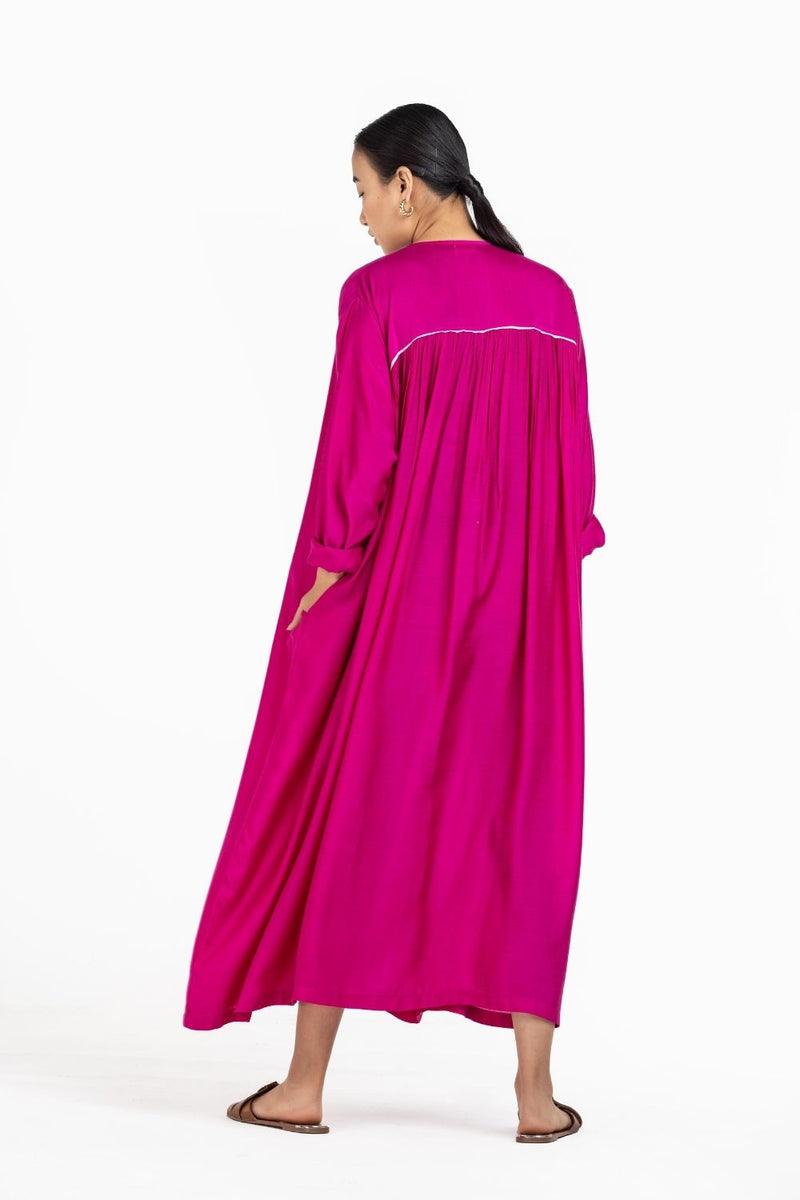 Gather Neck Dress - Applique Jacket Co-ord Hot Pink Co-ord Set,Dress by THREE for women Worldwide
