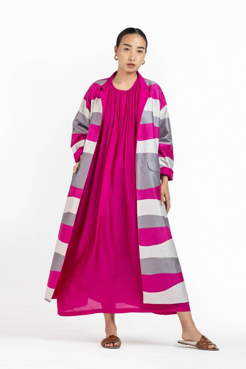 Gather Neck Dress - Applique Jacket Co-ord Hot Pink Co-ord Set,Dress by THREE for women Worldwide
