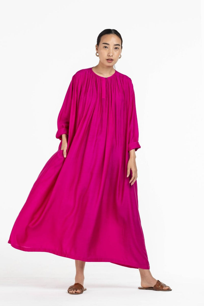 Gather Neck Dress - Applique Jacket Co-ord Hot Pink Co-ord Set,Dress by THREE for women Worldwide
