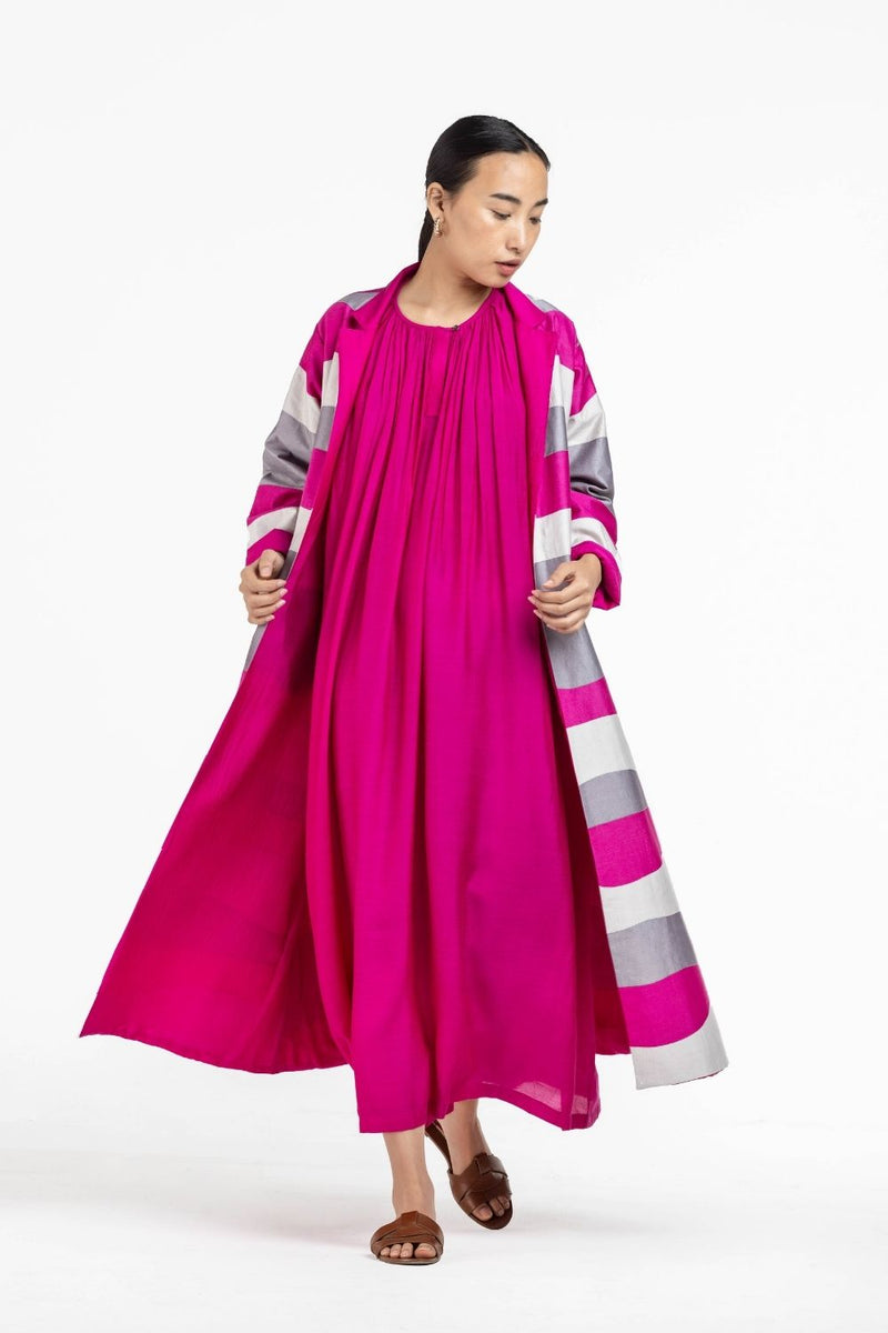 Gather Neck Dress - Applique Jacket Co-ord Hot Pink Co-ord Set,Dress by THREE for women Worldwide