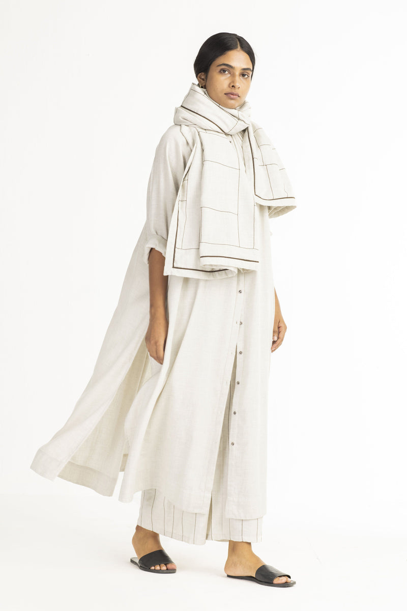 Gather Neck Shirt Co-ord- Beige (Set Of 3) by THREE in white color for women Worldwide